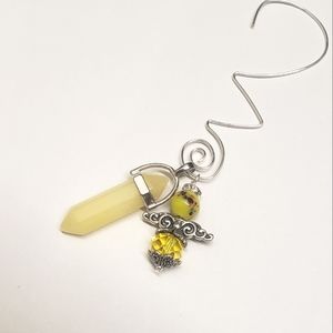 Handmade Guardian Angel & Yellow Jade Healing Stone Charm or Home Decor Hanger